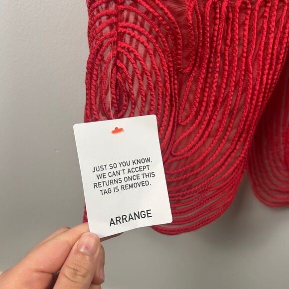 ARRANGE Embroidered Cornelli One Shoulder Red Midi Dress - Picture 3 of 11